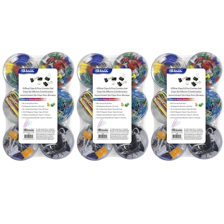 Bazic Products Office Pins and Clips Combo Set, 269 Pieces Per Set, 807PK 290